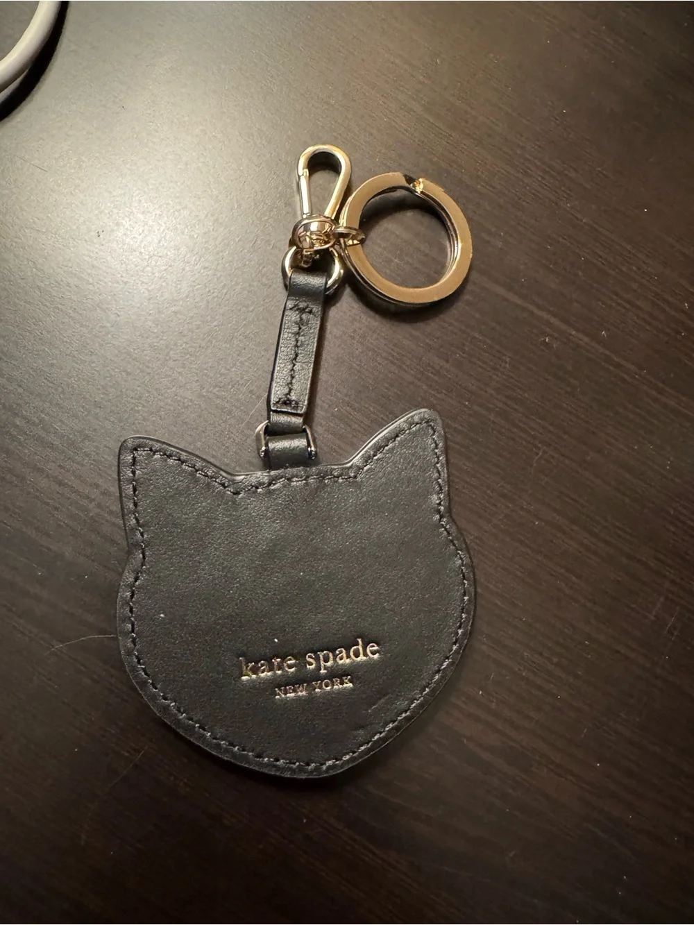 Kate Spade Leather Black Cat Face Keychain/FOB with Pink accents and tiger ey